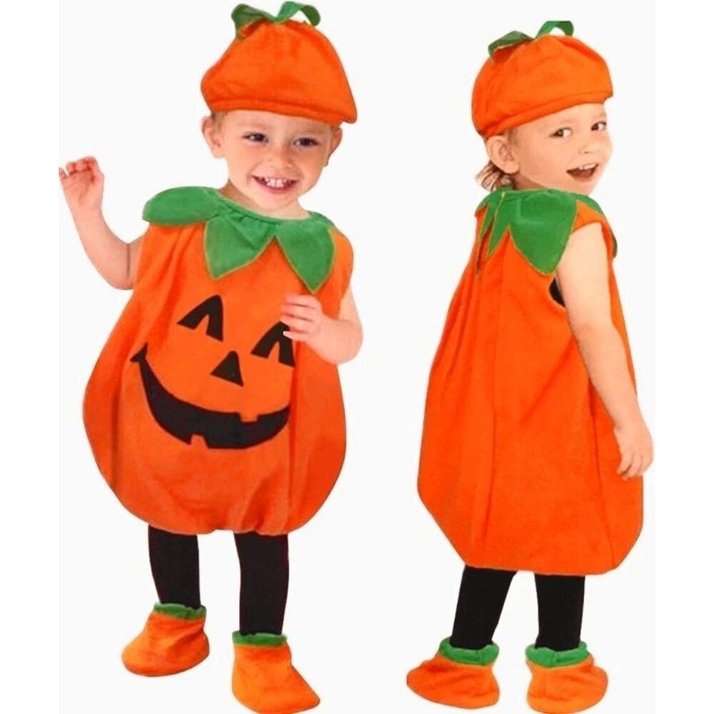 Cloud Kids Pumpkin Costume 4‑Piece Plush Orange Unisex Halloween Size 6-12 mos